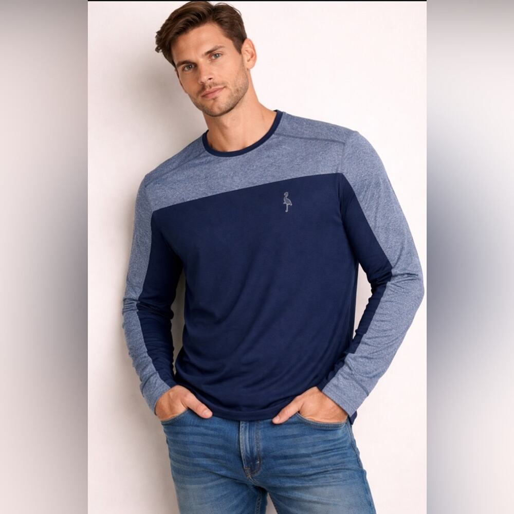 TailorByrd Sport Men’s Long Sleeve Performance Shirt Blue Gray Colorblock Size S
